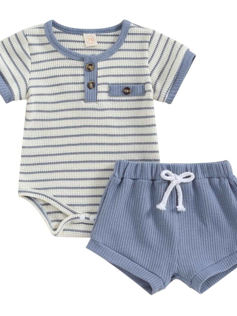 Newborn Baby Boy Summer Clothes Button Short Sleeve Romper Bodysuit Shorts Set